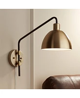 Colwood Industrial Swing Arm Wall Lamps Set of 2 Antique Brass Bronze Brown Plug-In Light Fixture Metal Dome Shade for Bedroom Bedside House Reading L