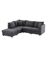 Modern Modular Sectional Sofa w/ Ottoman & Pillows