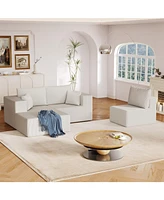 Beige Corduroy Sectional Sofa with Chaise Lounge