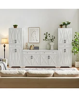 White Tv Cabinet Set w/ Sideboards - 108.7" L