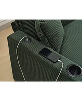 Green Corduroy L-Shape Sofa with Usb & Footstool