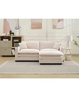 L Shape Corduroy Sofa w/ Usb, Cup Holder & Ottoman - Beige