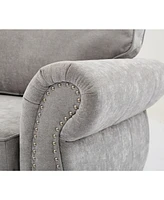 109.5" Light Gray Chenille Sectional Sofa, Rivets & Rolled Arms