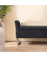Black Velvet Storage Bench with Armrests - 67.91" Wide