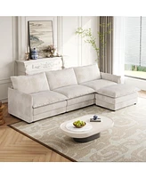 Corduroy 3-Seater Cloud Couch with Footrest & Cushions