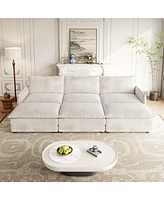 Corduroy Cloud Sofa with Footrests & Cushions