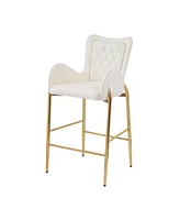Streamdale Furniture 28.75inch Counter Height Bar Stools Set of 2, Bar Height Arm Chairs, Velvet Fabric Stools with Golden Legs and Footrests, White