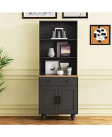 Farmhouse Storage Cabinet with 4 Gourd Legs, Adjustable Shelves, and Drawer