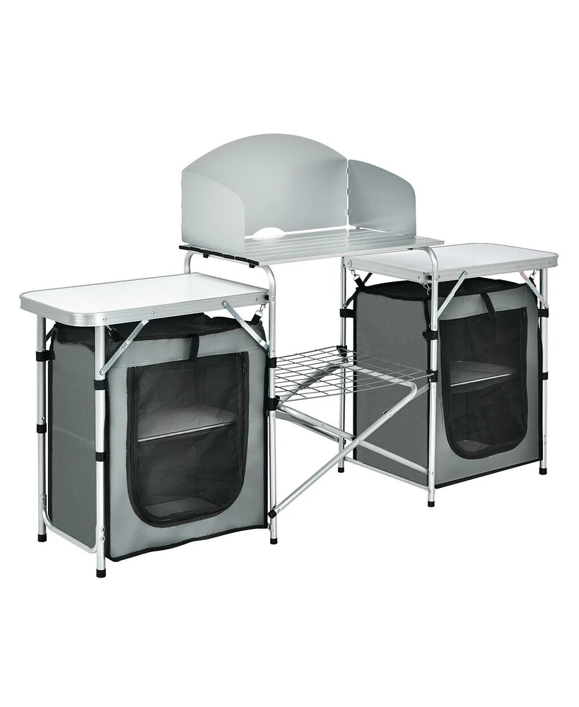 Folding Camping Table with Storage Organizer-Gray