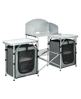 Folding Camping Table with Storage Organizer-Gray