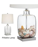 Coastal Accent Table Lamps 21 3/4" High Set of 2 Brushed Steel Clear Glass Fillable White Drum Shade Decor for Living Room Bedroom House Bedside