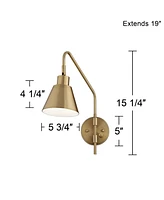 Marybel Modern Adjustable Swing Arm Wall Lamps Set of 2 Brass Gold Plug-In Light Fixture Tapered Cone Metal Shade for Bedroom Bedside House Reading Li