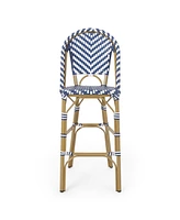 Navy Blue/White Rattan Barstools (Set of 2)