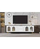 Modern 78.7" Tv Stand with 2 Drawers and 2 Glass-Door Cabinets