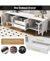 Retro Tv Stand Console with Fluted Glass Doors for 75" TVs