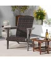 Patio Adirondack Chair with Rattan Padded Seat and Hidden Cupholder