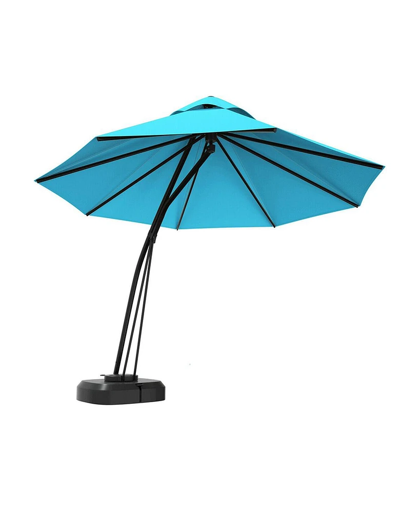 11 Feet Outdoor Cantilever Hanging Umbrella with Base and Wheels-Turquoise