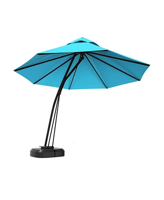 11 Feet Outdoor Cantilever Hanging Umbrella with Base and Wheels-Turquoise
