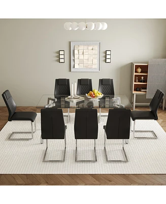 71" Rectangular Glass Table & Pu Chairs