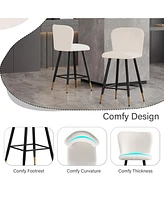 Modern Barstool: White Seats, Black Metal Legs, Gold Tips (25.79")