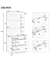 Tall Bookshelf Suite with Led Lighting, Corner Shelves, and Drawers