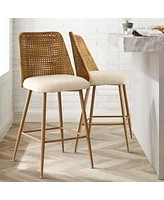 Set of 4 Rattan Back Counter Height Bar Stools, 27'' Woven Cane Bar Chairs for Kitchen Island & Home Bar-Maison Boucle