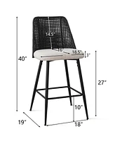 Set of 4 Rattan Back Counter Height Bar Stools, 27'' Woven Cane Chairs for Kitchen Island & Home Bar-Maison Boucle