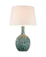 26" High Gourd Mid Century Modern Coastal Table Lamps Set of 2 Teal Ceramic Fabric White Shade Living Room Bedroom Bedside Nightstand House Offic