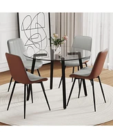 42" Glass Table & 4 Pu Chairs - Modern Minimalist