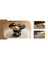 47" Round Dining Set: Table with Storage & 6 Brown Chairs