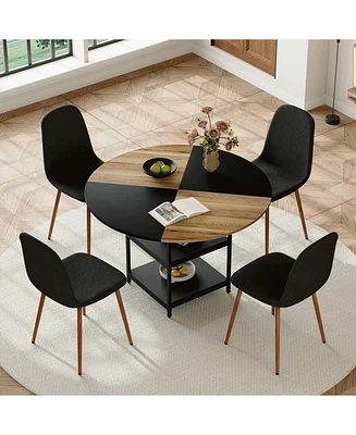 47" Round Dining Set: Table with Storage & 4 Linen Chairs