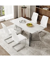 63" Snow Mountain Table & 4 White Pu Chairs