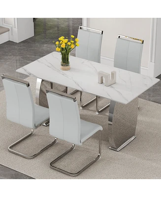 Snow Mountain White Sintered Stone Dining Set
