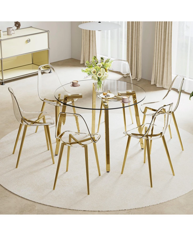 Glass Table & 6 Gold Leg Chairs