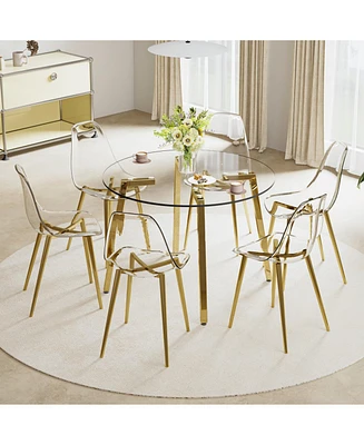 Glass Table & 6 Gold Leg Chairs
