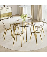 Glass Table & 6 Gold Leg Chairs