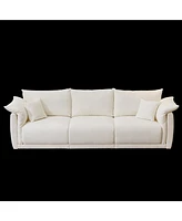 98.5" Beige Linen Sofa with Pillows