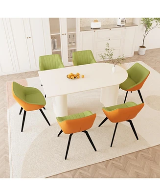 63" Cream Table & Green Chair Set (6 Black Leg Chairs)