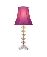 Bohemian Traditional Chic Style Accent Table Lamps 21" High Set of 2 Multi Colored Stacked Glass Deep Pink Bell Shade Decor for Kids Girls Room B