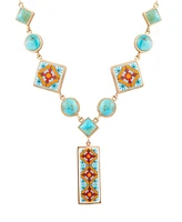 Barse Talavera Tile and Blue Turquoise Golden Y Necklace