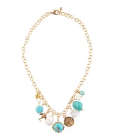 Barse Blue Turquoise and White Cultivated Pearl Multi Charm Necklace