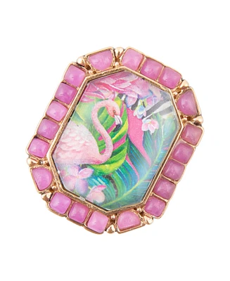 Barse Scenic Pink Flamingo Agate Golden Statement Ring