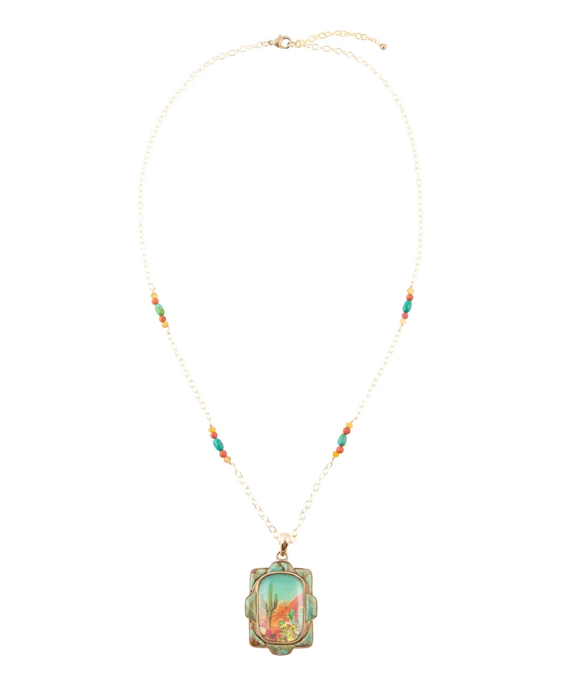 Barse Scenic Sedona Desert Blue Turquoise Golden Pendant Necklace