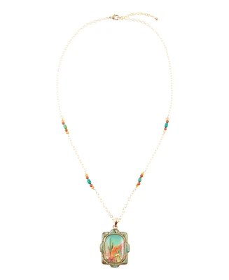 Barse Scenic Sedona Desert Blue Turquoise Golden Pendant Necklace