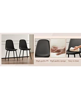 White Marble Dining Set: 63" Table & Black Pu Chairs