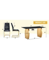 63" Black Sintered Stone Table & 6 Pu Chairs - Golden Legs