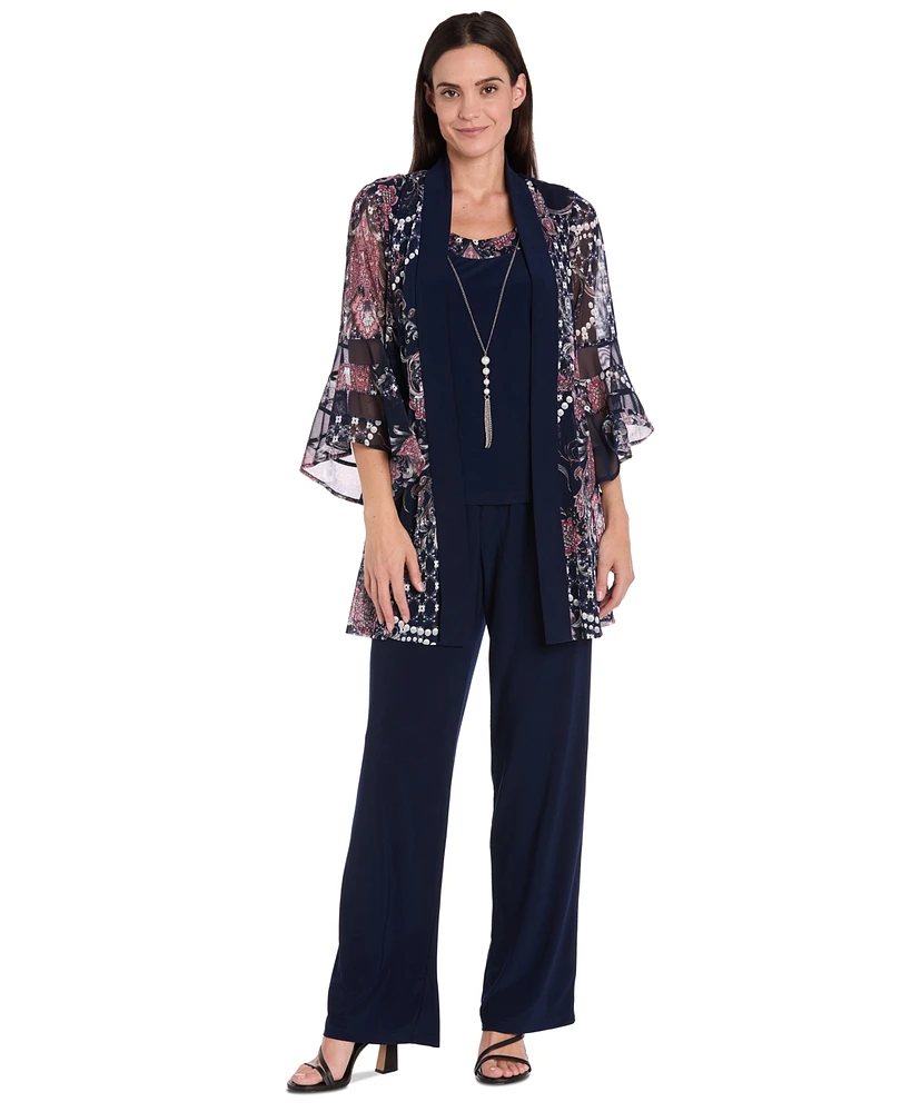 R & M Richards Women's Pantsuit, Shell Necklace Set