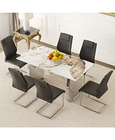 Pandora Sintered Stone Dining Set - Table & 6 Black Chairs