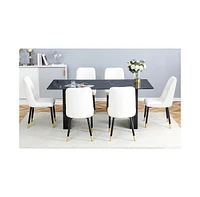 Tempered Glass Dining Set - 71" with 6 White Pu Chairs