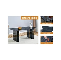 71" Glass Dining Set with 8 Black Pu Chairs